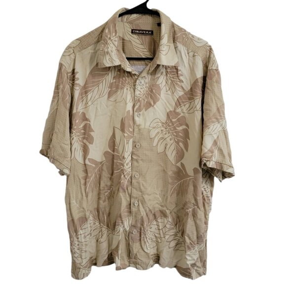 Cubavera Hawaiian Shirt Mens Size XXL Button Front Ferns Short Sleeve Tan - Picture 1 of 4